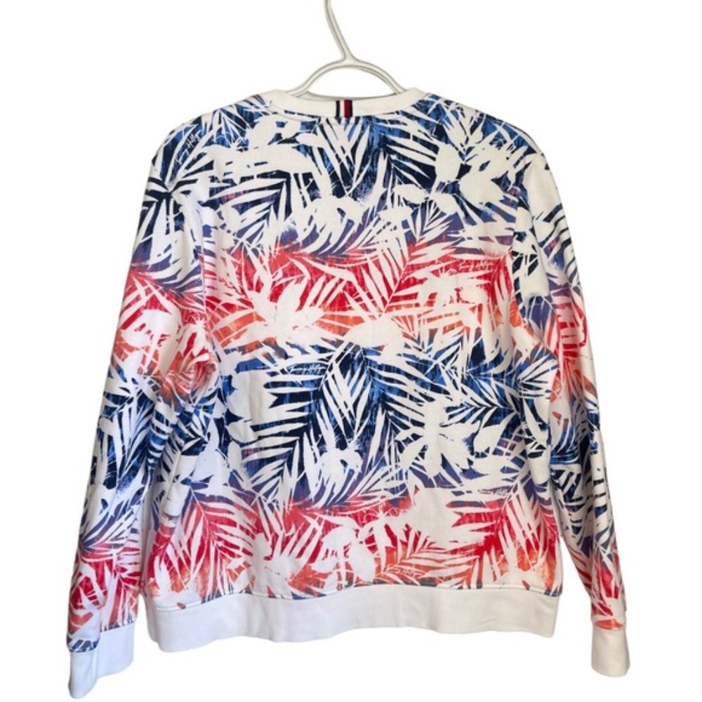 Tommy Hilfiger Red White Blue Palms Long Sleeved Pullover Sweatshirt - Picture 4 of 10